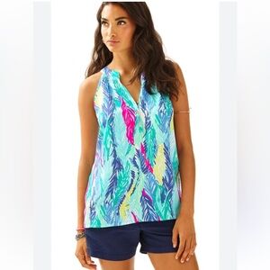 New Lilly Pulitzer Bailey Sleeveless Silk Tank in Light as a Feather Sz S